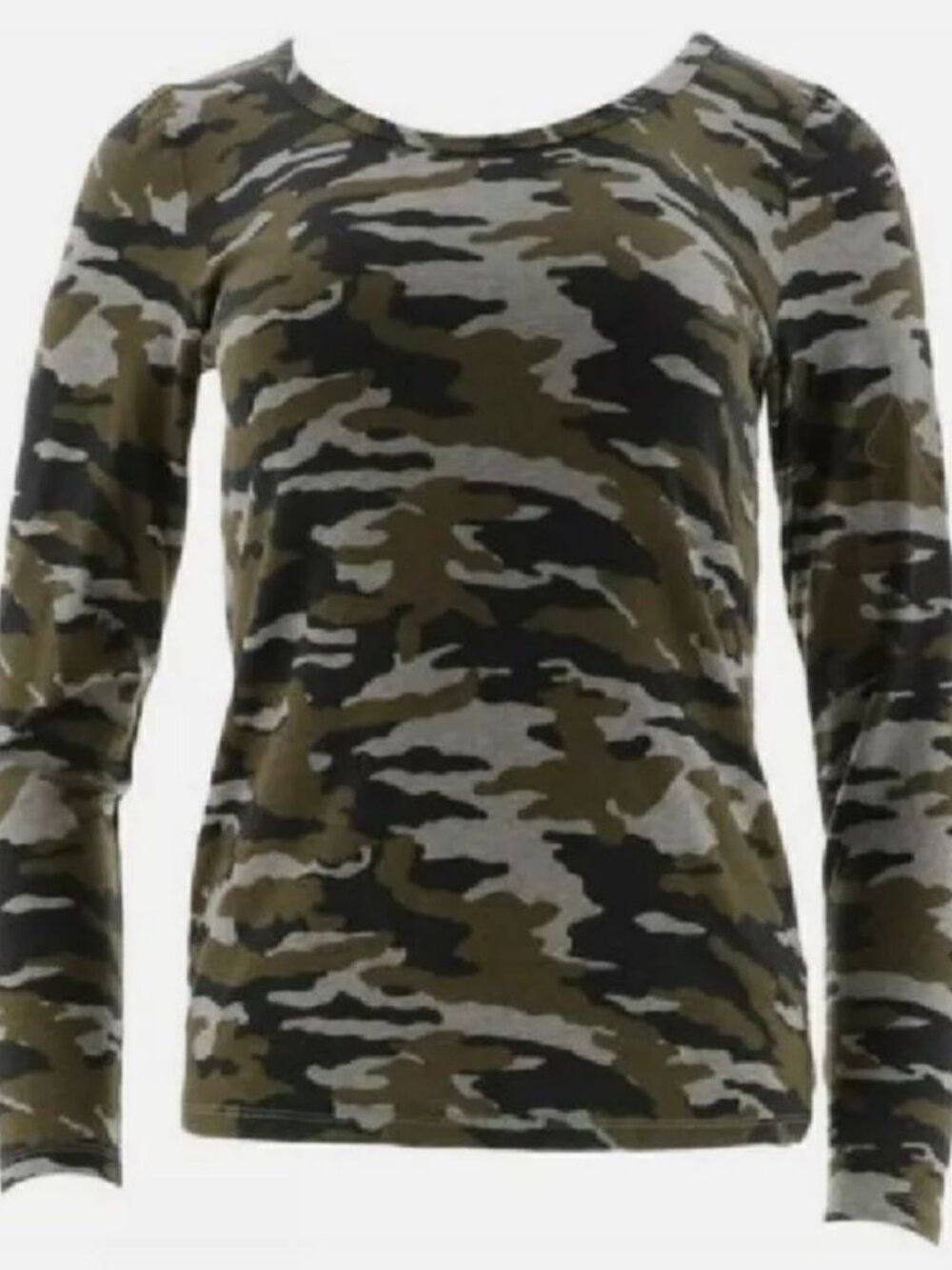 GILI Long Sleeve Scoop Neck T-shirt Grey Olive Camo